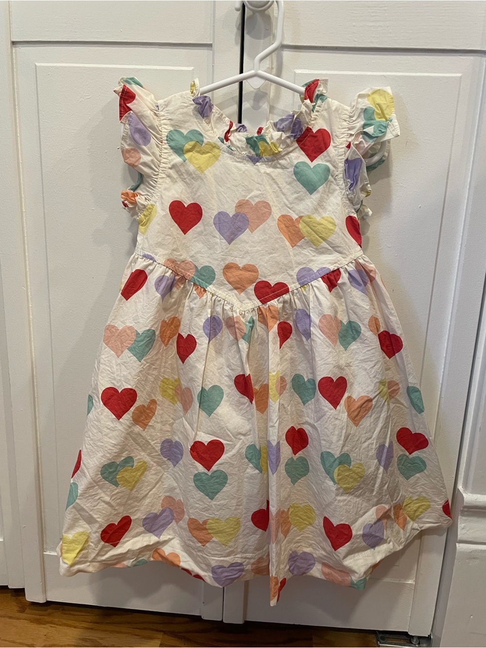 Pink Chicken White Dress with Multicolor Heart Print